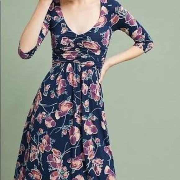 Anthropologie Maeve Heppel Ruched Floral Dress - Picture 1 of 5